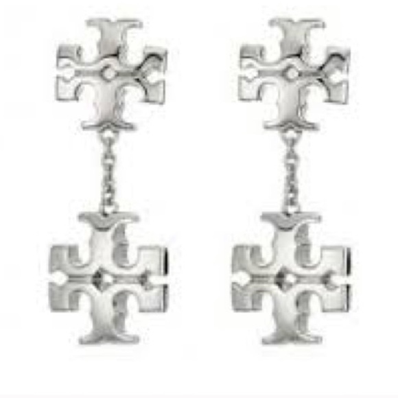 Tory Burch silver double logo drop earrings